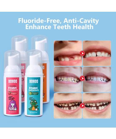 NOHOO Kids Foam Fruit Toothpaste - Fluoride Free Natural Formula - for Electric Toothbrush - 4 Pack (Strawberry+Orange+Peach+Cantaloupe) - Buy Online on GoSupps.com