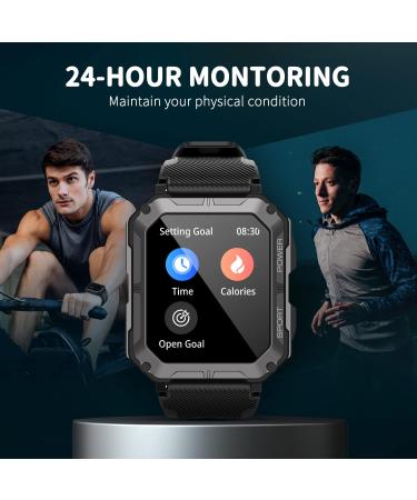 PUREROYI Military Smart Watch for Men - IP68 Waterproof Bluetooth Call - Tactical Fitness Tracker for Android iOS - Outdoor Sports - Black - Buy Online on GoSupps.com