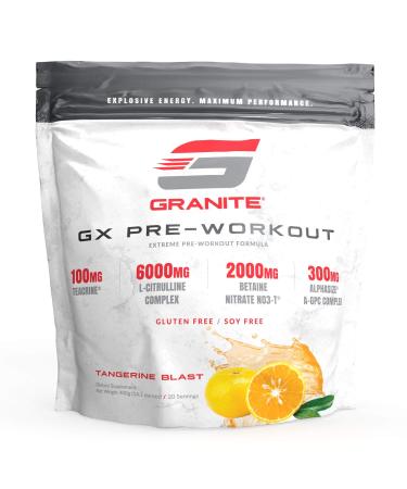 Granite® GX Pre-Workout Supplement (Tangerine) Advanced Formula for Pump, Focus, Energy, Performance | Citrulline, Taurine, Lions Mane, Tyrosine, Teacrine, Betaine, Carnosyn, Creatine | Vegan, USA Tangerine Burst