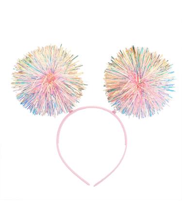 Pom Pom Headband Tinsel Headband Fashion Fluffy Ball Hair Loop Personalized Pom Pom Head Bopper Furball Hair Accessories for Birthday Party Christmas Party Stage Performances (Pink)