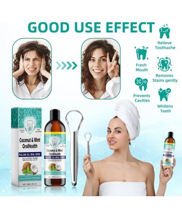 Miioto Oil Pulling - Coconut Oil Mouthwash for Teeth Whitening Fresh Breath & Gum Protection with Tongue Scraper - Buy Online on GoSupps.com