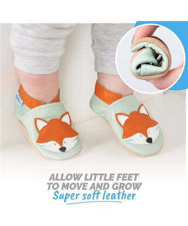 Soft Sole Baby Shoes - Leather Toddler Shoes for Baby Girl or Boy (6-12 Months) - Grey Fox Design - Buy Online on GoSupps.com