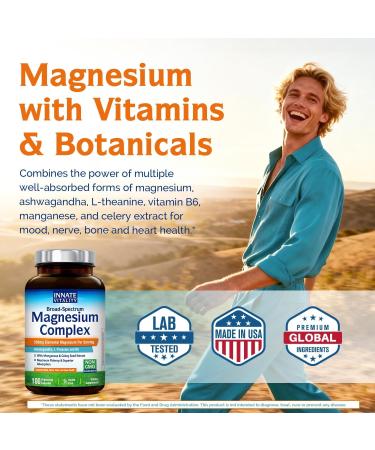Innate Vitality Magnesium Supplement, 7-in-1 Magnesium Capsules with Vitamin B6, Ashwagandha, L-Theanine & Celery, Citrate and Glycinate, High Absorption, Vegan, Non-GMO (100 Count) 100 Count (Pack of 1) - Buy Online on GoSupps.com