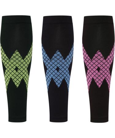 Buy Calf Compression Sleeves for Men & Women - X-Stripes Leg Compression Socks | 3 Pairs Green Medium | Enhance Sports Performance - Buy Online on GoSupps.com