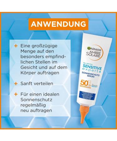 Garnier Sun Protection Serum SPF 50+ for Sensitive Skin | Waterproof Sunscreen for Face & Body | Non-Greasy Formula with Ceramides | Ambre Solaire Sensitive Experts 125ml - Buy Online on GoSupps.com