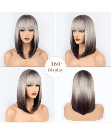 FAELBATY Short Bob Wig 14 Brown Blonde Ombre with Air Bangs | Shoulder Length Synthetic Cosplay Wig for Women - Dark Roots Gray Natural Hair | STR10B/89 - Buy Online on GoSupps.com