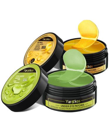 Mifeloy 2pcs 60pcs Moisturizing Eye Pads 24K Gold + Green 30 Pairs Collagen Hydrogel AntiAging Eye Pads Collagen Mask Hyaluronic Acid Eye Mask Remove Dark Circles