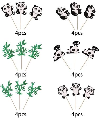 24 Panda Glitter Green Bamboo Cupcake Toppers - Cute Animal Cake Decorations for Baby Showers & Kids Birthday Parties - Buy Online on GoSupps.com