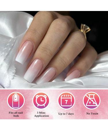 AddFavor Medium Square Press on Nails - 120pcs Pink White Gradient Fake Acrylic Nails for Women & Girls | Stylish & Easy Application - Buy Online on GoSupps.com