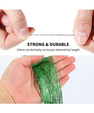 Sparkling Green Hair Tinsel Extensions Kit - 200 Strands, Heat Resistant Glitter Hair Extensions for Women & Girls - 48 Inch - Buy Online on GoSupps.com