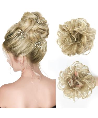 Vlasy Messy Bun Hair Piece for Women Curly Wavy Hair Scrunchies Bun Extensions Hairpieces Synthetic Hair Chignons Accessories Updo for Girls(F16/613# 35g) 35g F16/613#
