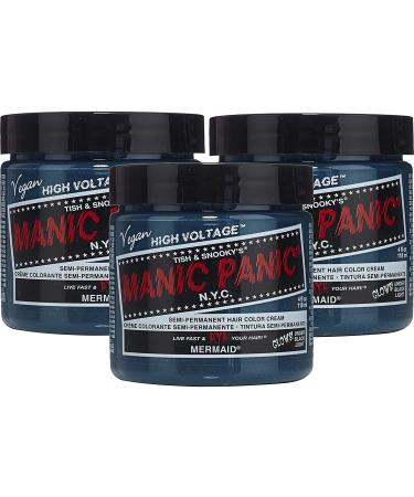 Manic Panic Mermaid Classic Creme Vegan Cruelty Free Blue Semi Permanent Hair Dye 3 x 118ml Mermaid 118 ml (3Pack)