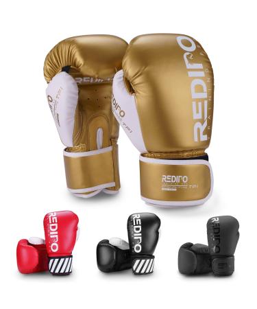 Redipo Boxing Gloves for Men & Women, Premium Leather Sparring Heavy Bag Training Gloves, Pro Punching Bag Gloves for Muay Thai, Kickboxing, MMA 12OZ Gold