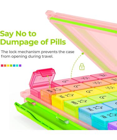AUVON iMedassist Large 7 Day Pill Organizer for Vitamins & Medication - Portable, Moisture-Proof Weekly Pill Box with 4 Times a Day Removable Containers - Light Pink - Buy Online on GoSupps.com