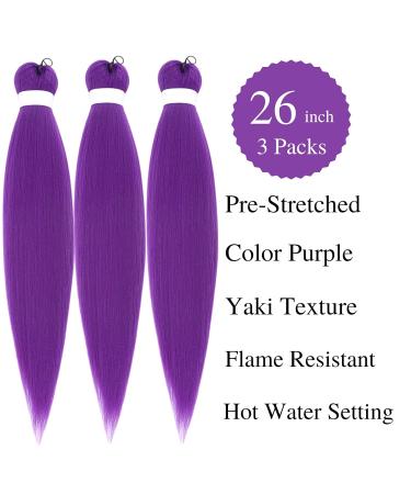 Purple Pre-Stretched Box Braid Hair 26 Inch - Pack of 3 | Kanekalon & Human Hair Blend - Buy Online on GoSupps.com
