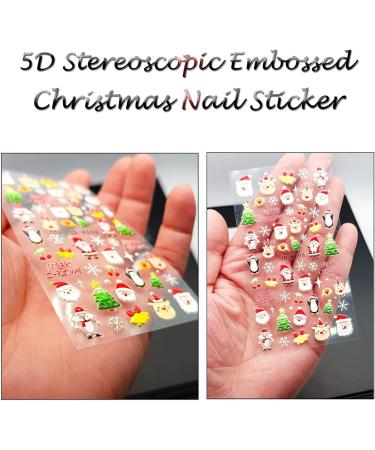 3D Embossed Christmas Nail Art Stickers Decals 5 Sheets 5D Self Adhesive Snowflake Reindeer Snowman Santa Claus Pattern DIY Design Nail Decoration for Women Girls - Buy Online on GoSupps.com