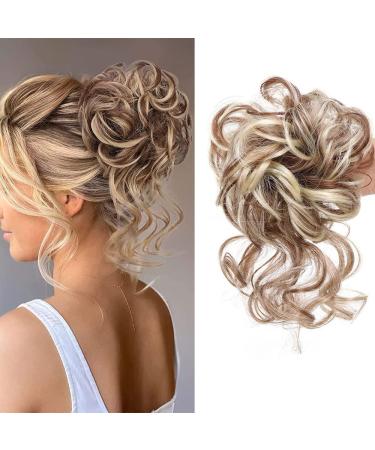 Large bun hair part hair tie extensions lured hair tie with hair updos artificial hair messy bun hair parts for women girls (12h613 (medium brown mix strawberry blonde) - Buy Online on GoSupps.com