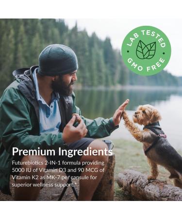 Futurebiotics Vitamin K2 (MK7) with D3 Supplement - Non-GMO Formula - 5000 IU Vitamin D3 & 90 mcg Vitamin K2 MK-7 250 Vegetarian Capsules 250 Count (Pack of 1) - Buy Online on GoSupps.com