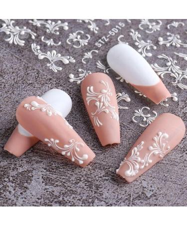 Adhesive Decals Lace Winter Sliders Embossed Flower White Nail Stickers 5D Acrylic Wedding Design(STZ-5D15) - Buy Online on GoSupps.com