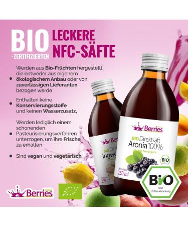 Buy Organic Bio Aronia Juice 6 Pack (6x250ml) - 100% Cold-Pressed No Additives Vegan - Berrieska  - Buy Online on GoSupps.com