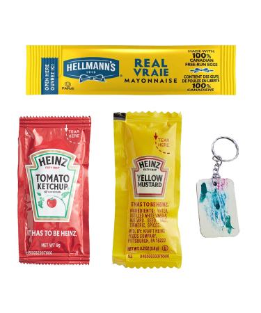 Ketchup Mustard & Mayo Packets (25 of each) (75 Total) Ultimate Condiment Bundle - Ensemble Ultime de Condiments : Sachets de Ketchup Moutarde & Mayonnaise Heinz + a one of a kind Abstract keychain by PaLiSoL CREATiONS! - Mayonnaise