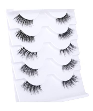 JIMIRE Half Lashes with Clear Band Fluffy Wispy False Eyelashes Natural Look Cat Eye Demi-Wispies 3D Light Volume 5 Styles Variety Faux Mink Lashes Pack 5 Pairs Half Lashes 5 Styles