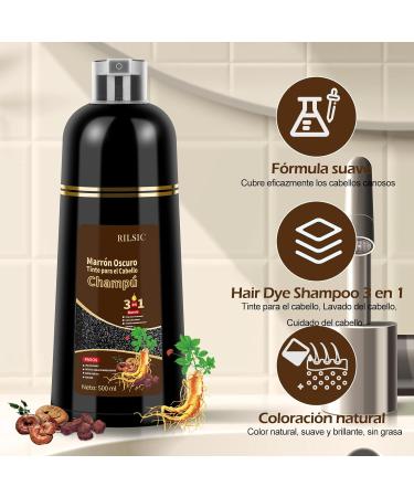  BLSFXROE Black Hair Dye Shampoo 3 in 1 Instant Black Hair Dye Shampoo for Men and Women 500ml Brown - Buy Online on GoSupps.com