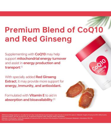 HUJ CoQ10 with Red Ginseng Formula - Heart Health & Energy Production Support with Coenzyme Q10 Red Ginseng Extract Vitamin E & PQQ - 60 Softgels - Buy Online on GoSupps.com