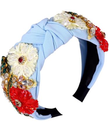 ZITULRY Rhinestone Headband For Women Statement Crystal Knotted Turban Hairband Handmade Beaded Embroidered Flower Hair Hoop Elastic Fancy Wide Hair Accessories for Girls Jewelry Gift - Buy Online on GoSupps.com
