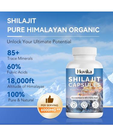 Hovika Shilajit Pure Himalayan 6000MG, Shilajit Resin Supplement for Men & Women 60% Fulvic Acid Shilajit Capsules with Ashwaganhda, Maca, Rhodiola Rosea for Energy, Strength, Immunity, 120 Capsules - Buy Online on GoSupps.com