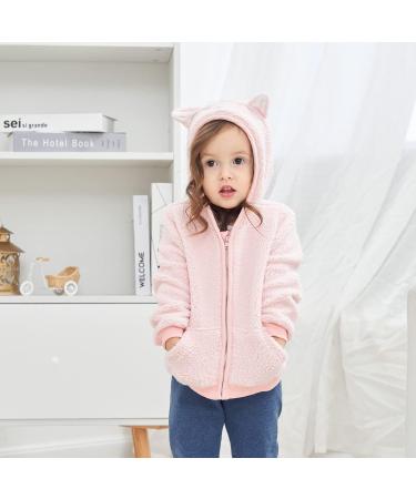 Cartoon Fleece Hooded Jacket for Newborns - Pink, Warm Infant Outwear Coat with Ears, Zipper Up 0-3 Months, Unisex, 0-6Y - Buy Online on GoSupps.com