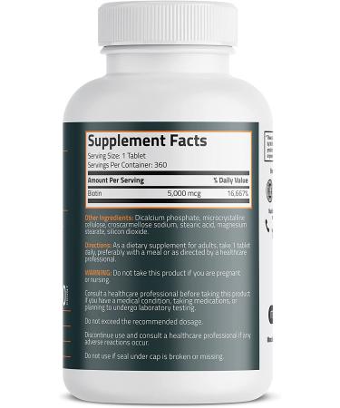 Bronson Biotin 5000 MCG - High Potency Beauty Support for Hair, Skin, Nails & Energy - Non-GMO, 360 Vegetarian Tablets - Buy Online on GoSupps.com