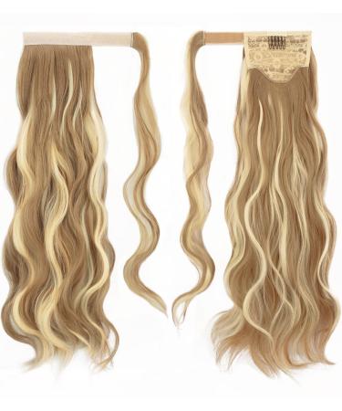 Fine Braid Horse Tail Hair Extensions - Long Wavy Curly Clip-In Ponytail Synthetic Hair Lightest Ash Brown & Bleach Blonde - 60 cm (1 Pack) - Buy Online on GoSupps.com