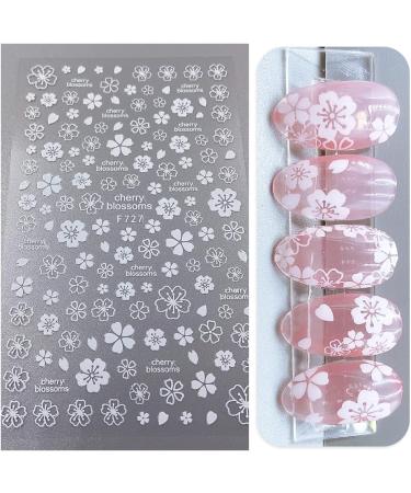 Spring Cherry Blossom Nail Art Stickers Decals - 8 Sheets 3D Self Adhesive Pegatinas, Gold White Flower Design for Manicure - Women Girls Kids - Buy Online on GoSupps.com
