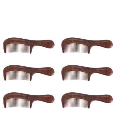 Bzwyonst 6X Unisex Sandalwood Comb Women Men Home Travel Wood Anti-Static Fine-Tooth Comb Wooden Handles Hair Comb