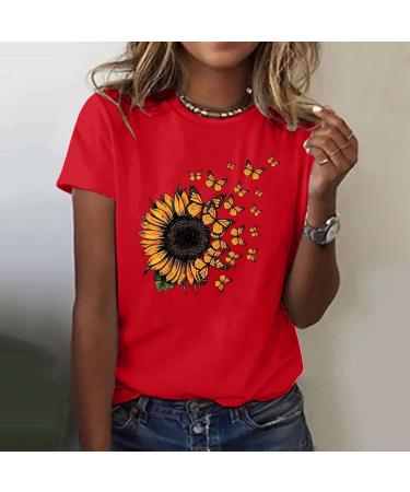 Shop Women's Monochrome Round T-Shirt - Loose Summer Tops Vintage Styles & Sports Shirts in Red & White for Ultimate Comfort - Buy Online on GoSupps.com