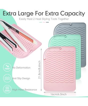 3 Pack Heat Resistant Straightener Pads | 8.6 x 6.2 Inch Silicone Mat Set for Curling Iron, Flat Iron & Hair Dryer | Salon Tools Holder | Pink Green Gray - Buy Online on GoSupps.com
