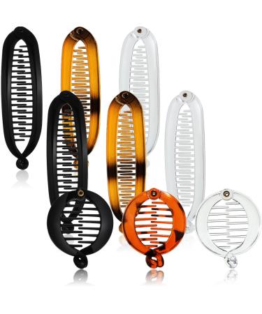 9 Pieces French Banana Clip Hair Comb Fishtail Hair Clip Comb and Round Banana Clips Flexible Ponytail Holder Interlocking Hair Styling Accessories for Women Black  Tortoise  Transparent