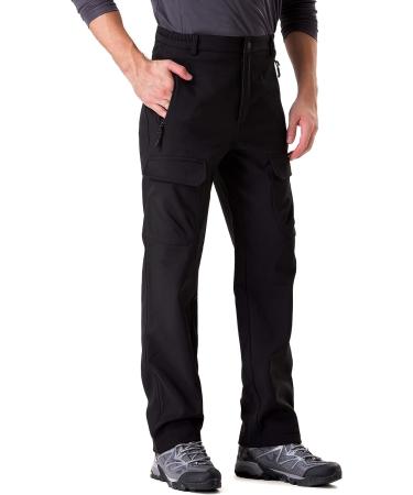 Men's Insulated Fleece-Lined Snow Pants - Water and Wind-Resistant, Black, Small/30 Inseam, Softshell with 6 Pockets - Buy Online on GoSupps.com