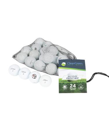 Clean Green Golf Balls 24 for Titleist Pro V1 Recycled Golf Balls Mix - Includes Used Golf Balls Bulk and Mesh Reusable Bag - Recycled & Used Golf Balls for Men and Women
