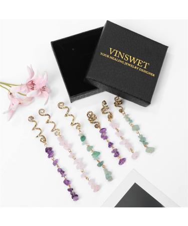 Vinswet Colored Natural Stone Tassels Hair Jewelry for Braids - Pack of 6 Green Pink Purple Gems - Dreadlock Accessories for Women Girls - Buy Online on GoSupps.com