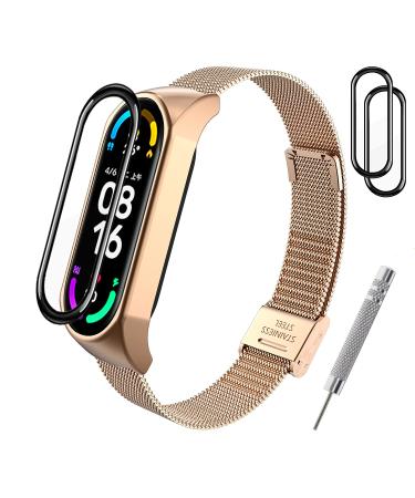 Strap Metal Replacement Compatible with Xiaomi Mi Band 3/4 / 5/6, Bands for Xiaomi Mi Band 6 Bracelet Wristbands Accessories for Mi Fit 5 Straps (Rose Gold)