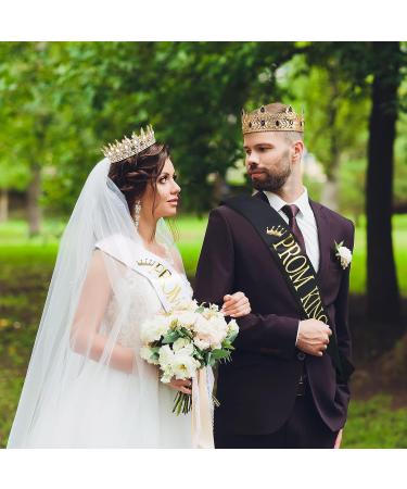 Gold King Crown Tiara Set for Prom Queen & King | 4 Piece AB Diamond Rhinestone Crowns with Satin Sash | Wedding Accessories - Buy Online on GoSupps.com