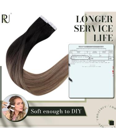Runature Real Hair Tape Extensions - Invisible Tape in Brown Blonde Balayage 45cm 20 Pieces 50g - Dark Brown Ombre Medium Brown with Ash Blonde - Buy Online on GoSupps.com