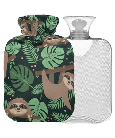 Naanle palm leaves sloth hot water bottle with reference transparent hot water bottle 1l warm head for bed hand feet warmer pain relief heat and cold therapy
