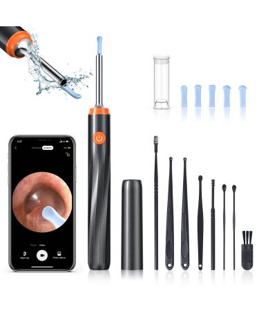 Ear Cleaner with Camera, Ear Wax Removal with 8 Pcs Ear Set, Ear Cleaning Kit with 6 Ear Spoon, Earwax Removal Tool with Light, Otoscope for iPad, iPhone, Android Phones Black