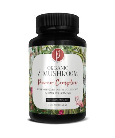 Palm Nature 7 Mushroom Complex - High Strength Extracts Not Powders - 30% Beta-Glucans - 90 Capsules - 1500mg Per Serving - Lions Mane Chaga Reishi Shiitake Maitake Tremella Cordyceps