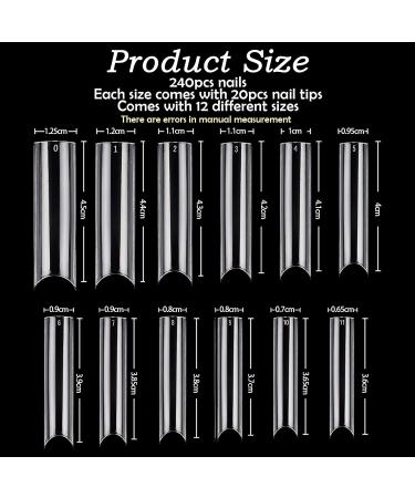 240 Pieces Transparent Nail Tips - Extra Long Half Cover Square Acrylic Tips for DIY Nail Art - 12 Sizes - Perfect for E-commerce International Shipping - Buy Online on GoSupps.com