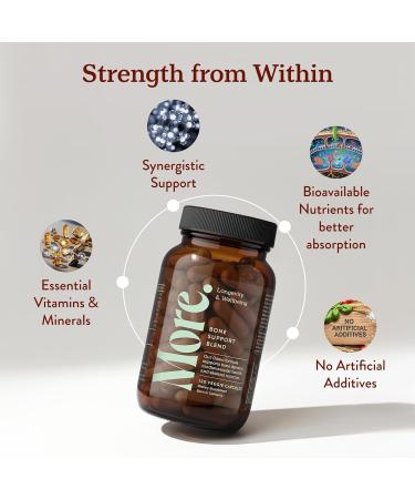 More. Longevity & Wellbeing Premium Calcium Supplement - Bone Strength Supplements with Magnesium Vitamin D3 + K2 & Zinc for Bone Health Support - 4 Capsule Daily - Easy to Swallow - 120 Capsules - Buy Online on GoSupps.com