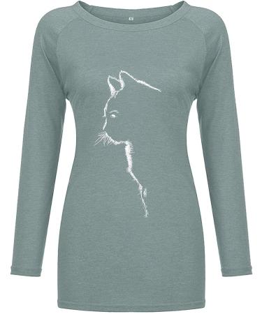 2020 Autumn Cat Print Loose Round Neck Long Sleeve T-Shirt - Grey - 3XL | Women's Shirt - Buy Online on GoSupps.com